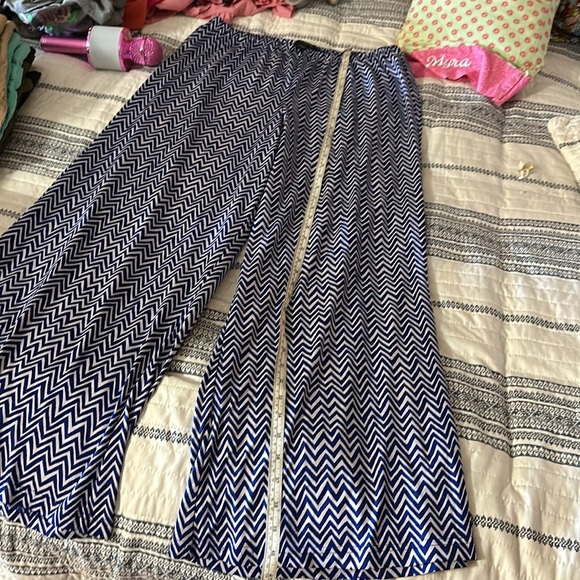 Zac & Rachel Blue & White Chevron Print Wide Leg Pull on Pants - Picture 6 of 6